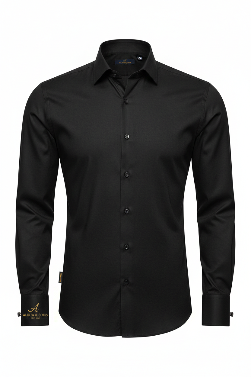 Black Slim Fit Formal Shirt front view