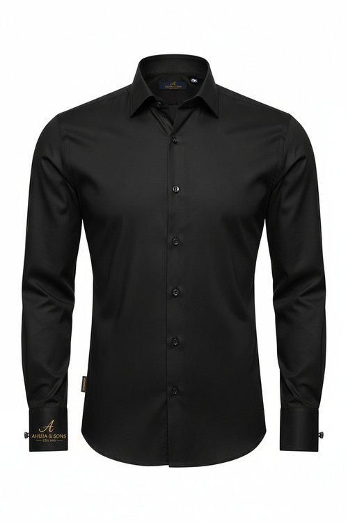 Black Slim Fit Formal Shirt front view
