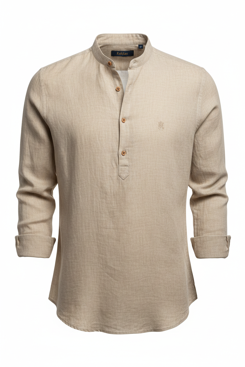 Beige Casual Linen Shirt front view