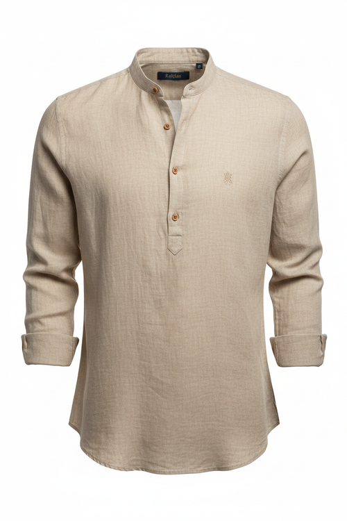 Beige Casual Linen Shirt front view