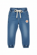 Kids Blue Denim Jogger Pants front view