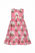 Kids Pink Floral Cotton Frock front view