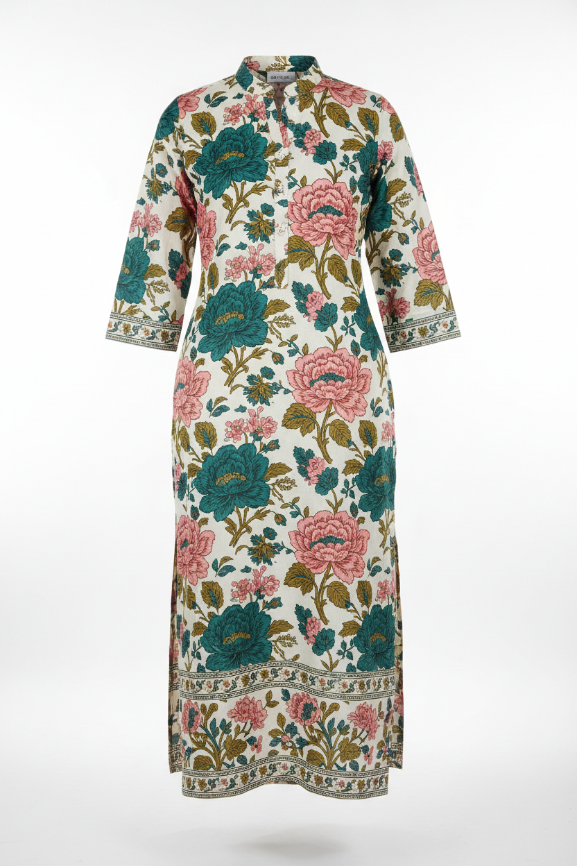 Floral Print Cotton Kurti front view