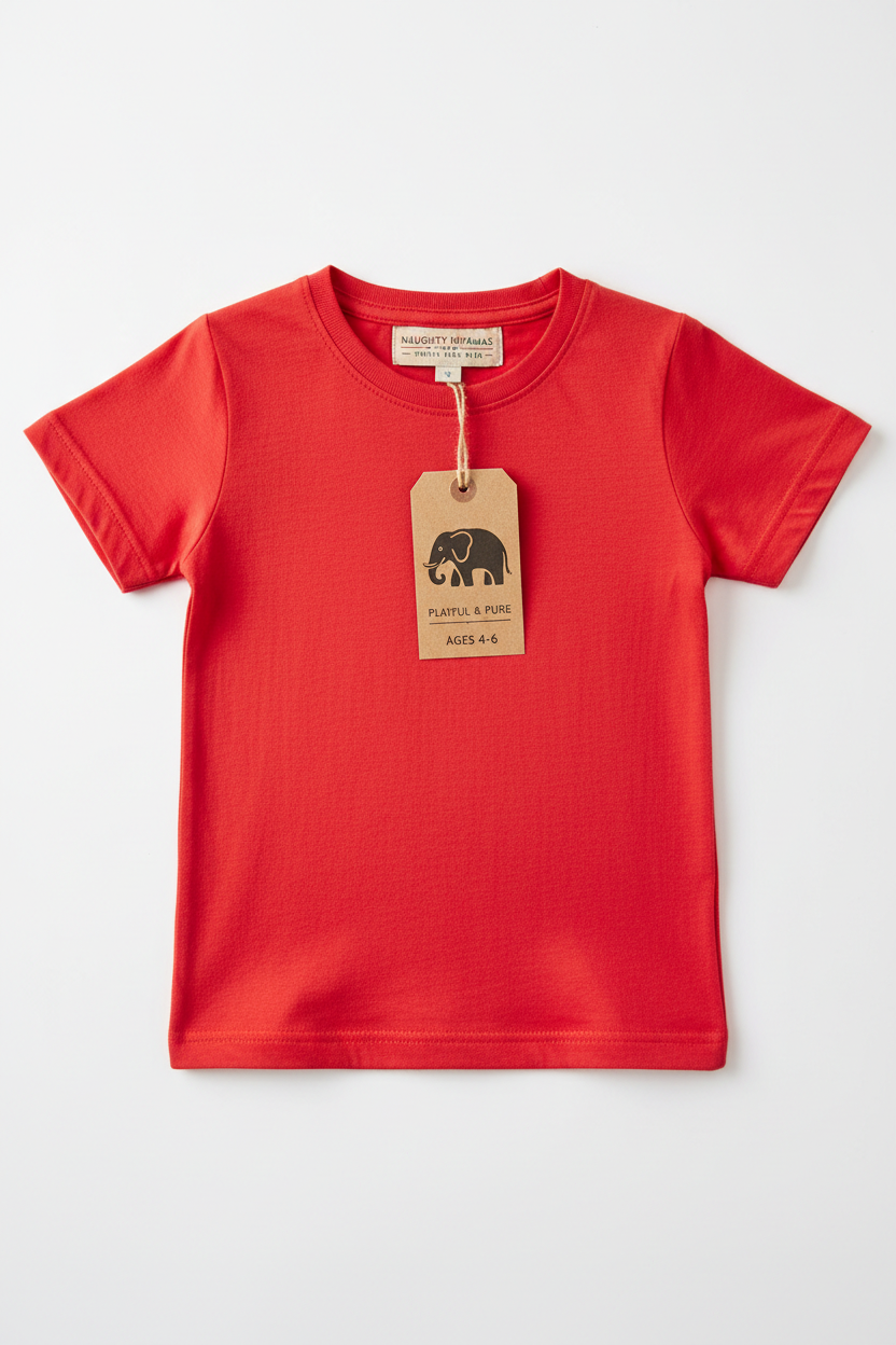 Kids Red Round Neck T-Shirt front view
