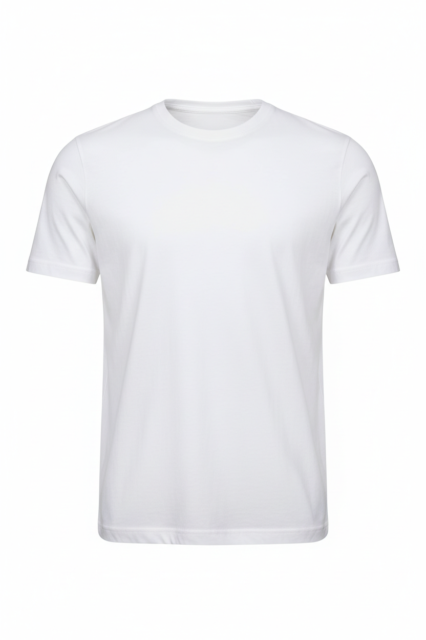 White Round Neck Cotton T-Shirt front view