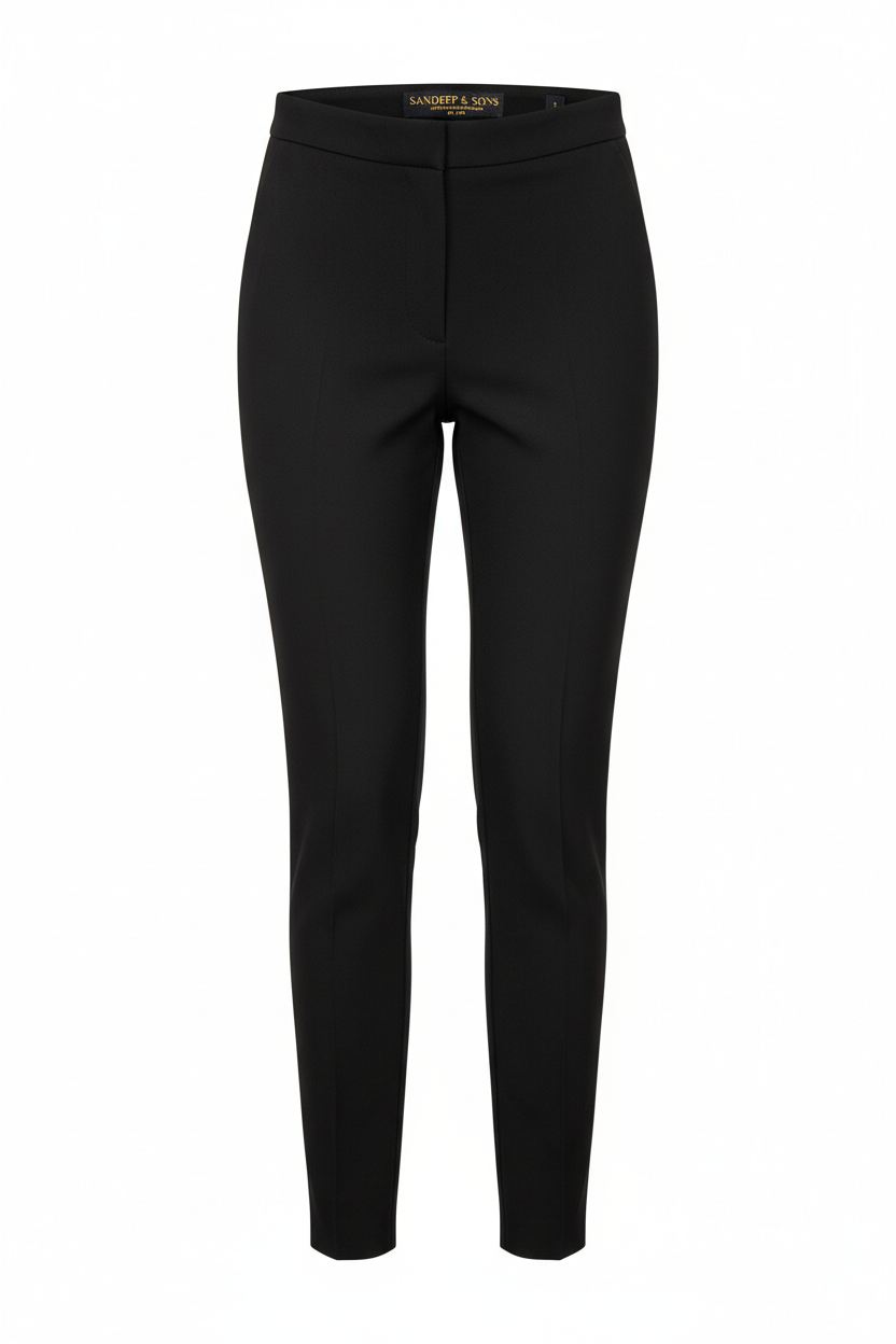 Black Women's Slim Fit Formal Trousers front view