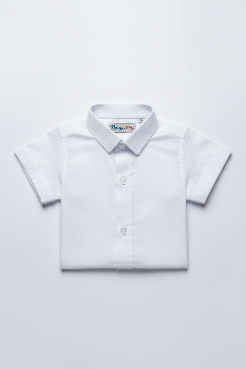 Kids White School Shirt front view